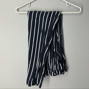 Navy blue and white striped pants.